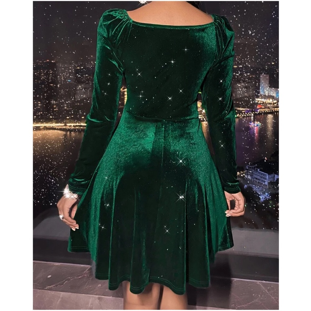 Luxe Surplice Velvet Long Sleeve Party Evening Dress - Picture 10 of 11